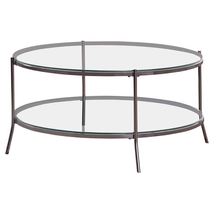 (image for) Laurie 1-shelf Glass Top Round Coffee Table Black Nickel