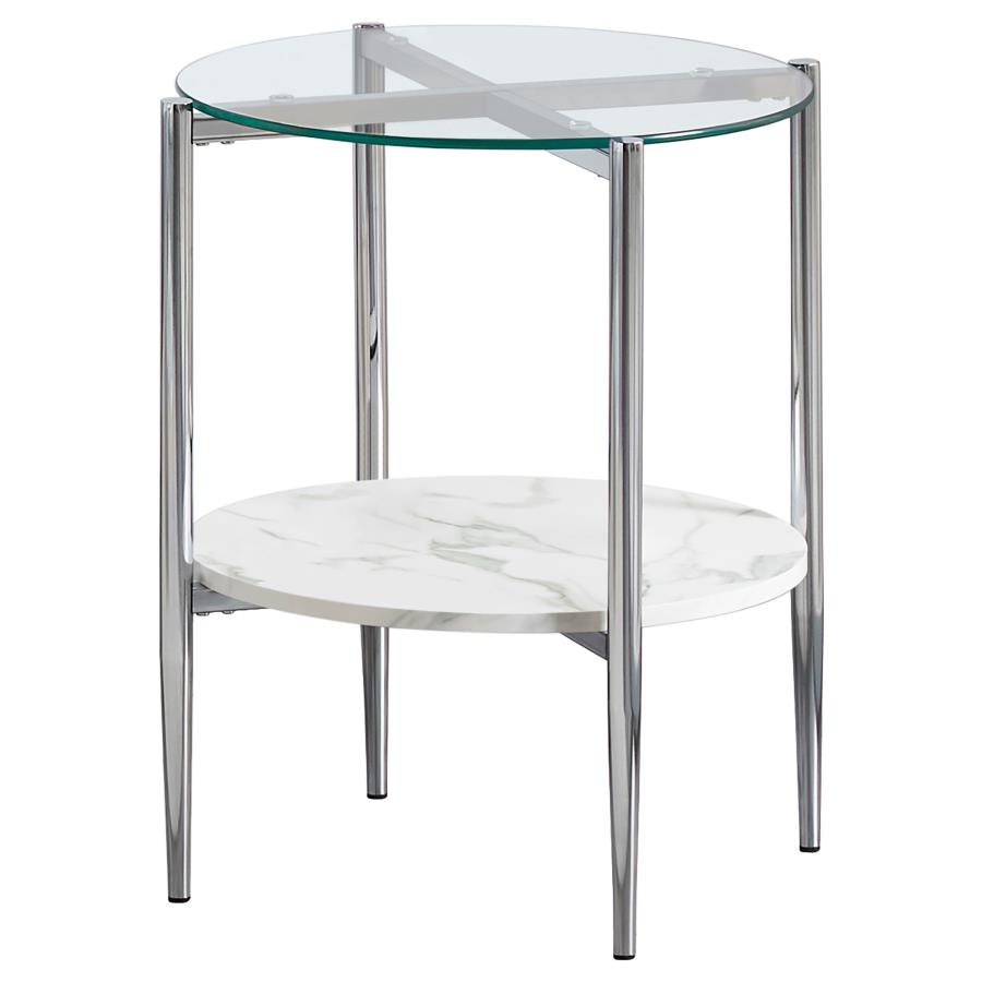 (image for) Cadee Round Glass Top End Table White and Chrome