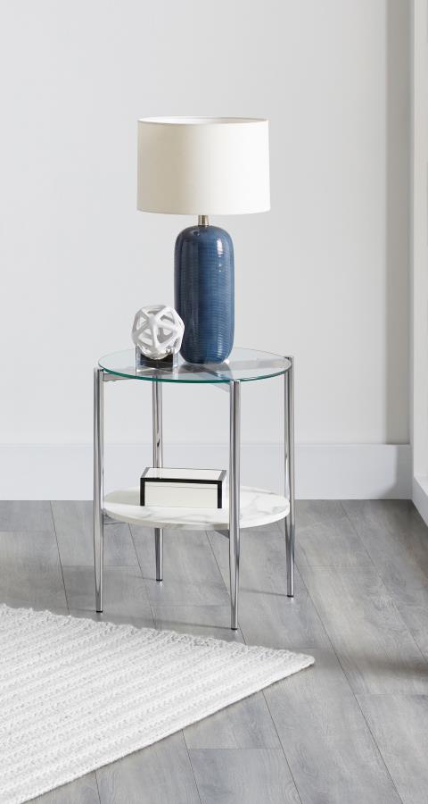 (image for) Cadee Round Glass Top End Table White and Chrome