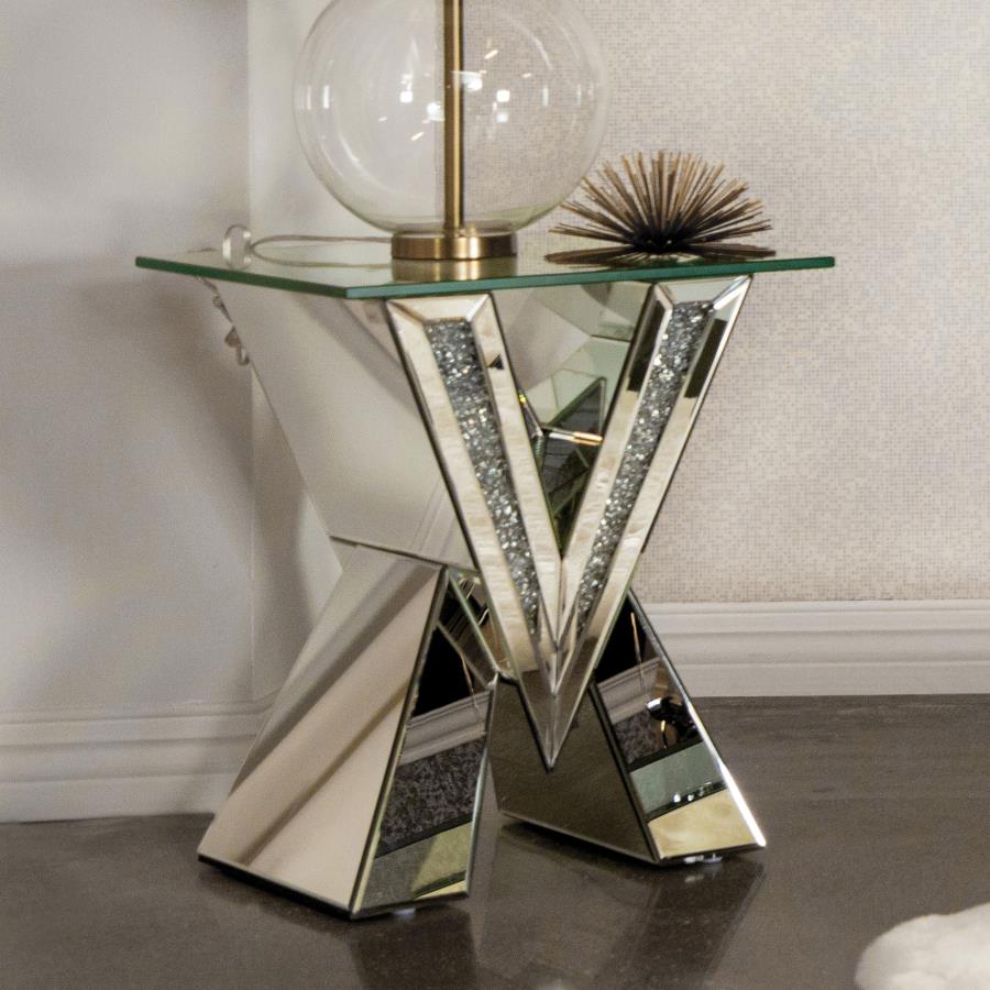 (image for) Taffeta Glass Top Mirrored Acrylic End Table Silver