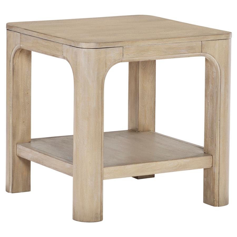 (image for) Solano Square Wood Side End Table with Shelf Weathered Mango