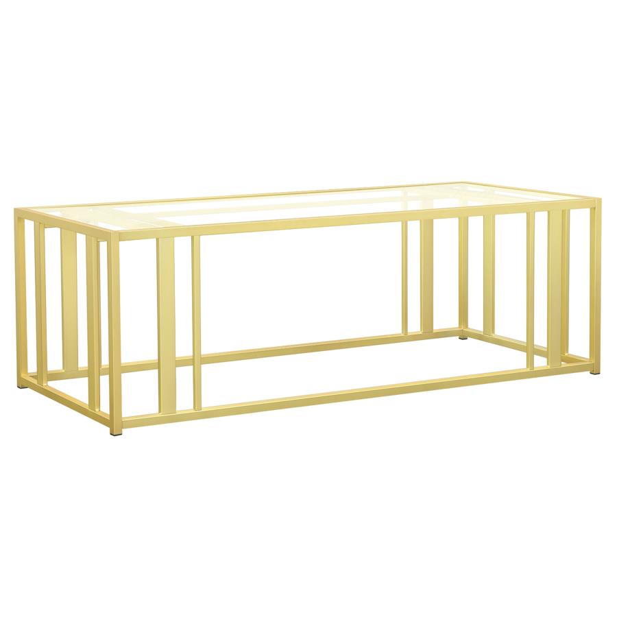 (image for) Adri Rectangular Glass Top Coffee Table Matte Brass - Click Image to Close