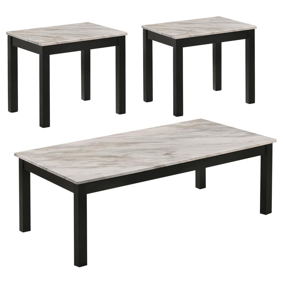 (image for) Bates 3-piece Faux Marble Top Coffee Table Set White - Click Image to Close