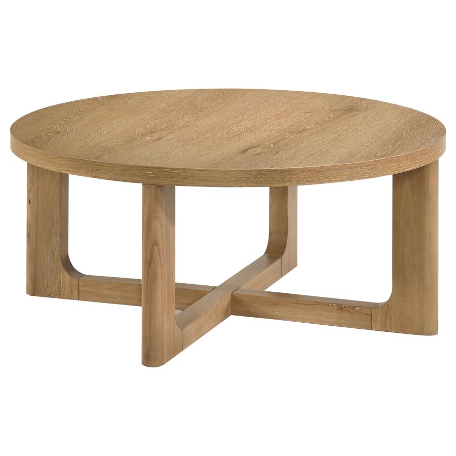 (image for) Kessler Round Sculptural Wood Coffee Table Light Oak