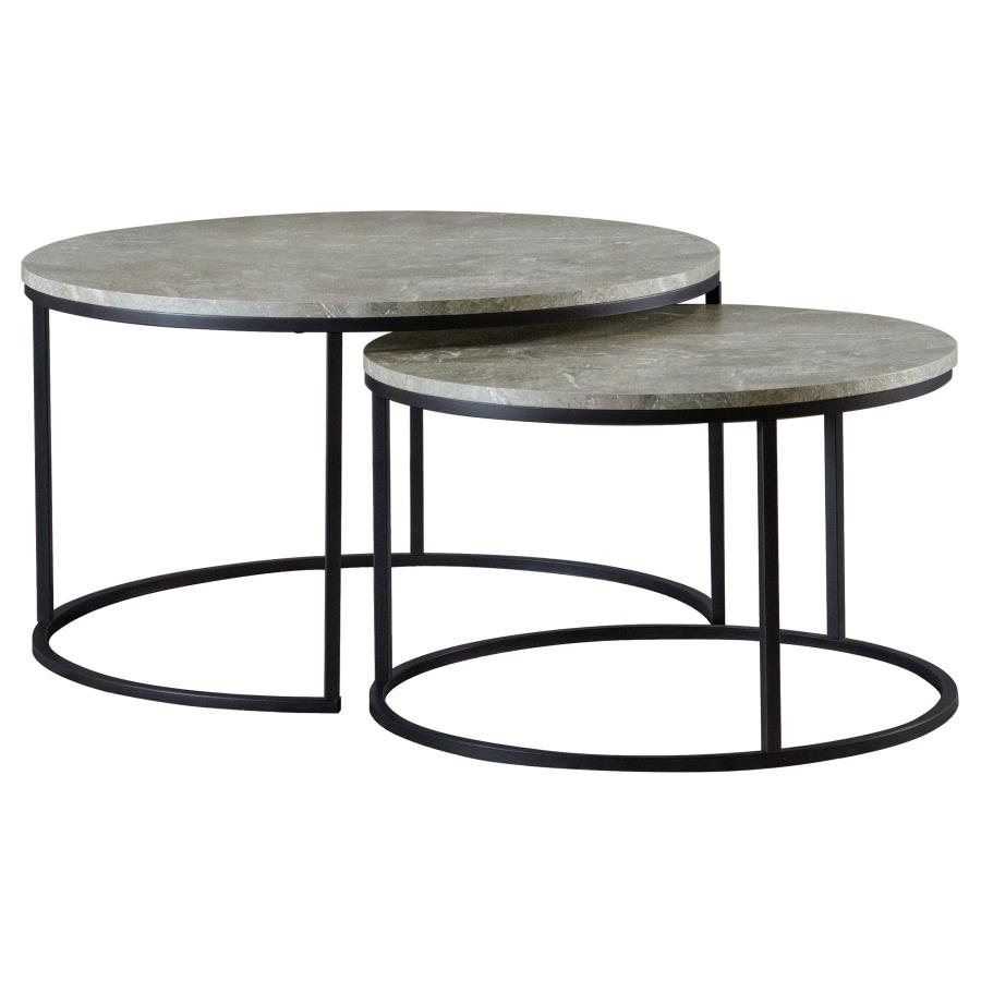 (image for) Lainey 2-piece Round Faux Marble Nesting Coffee Table Grey