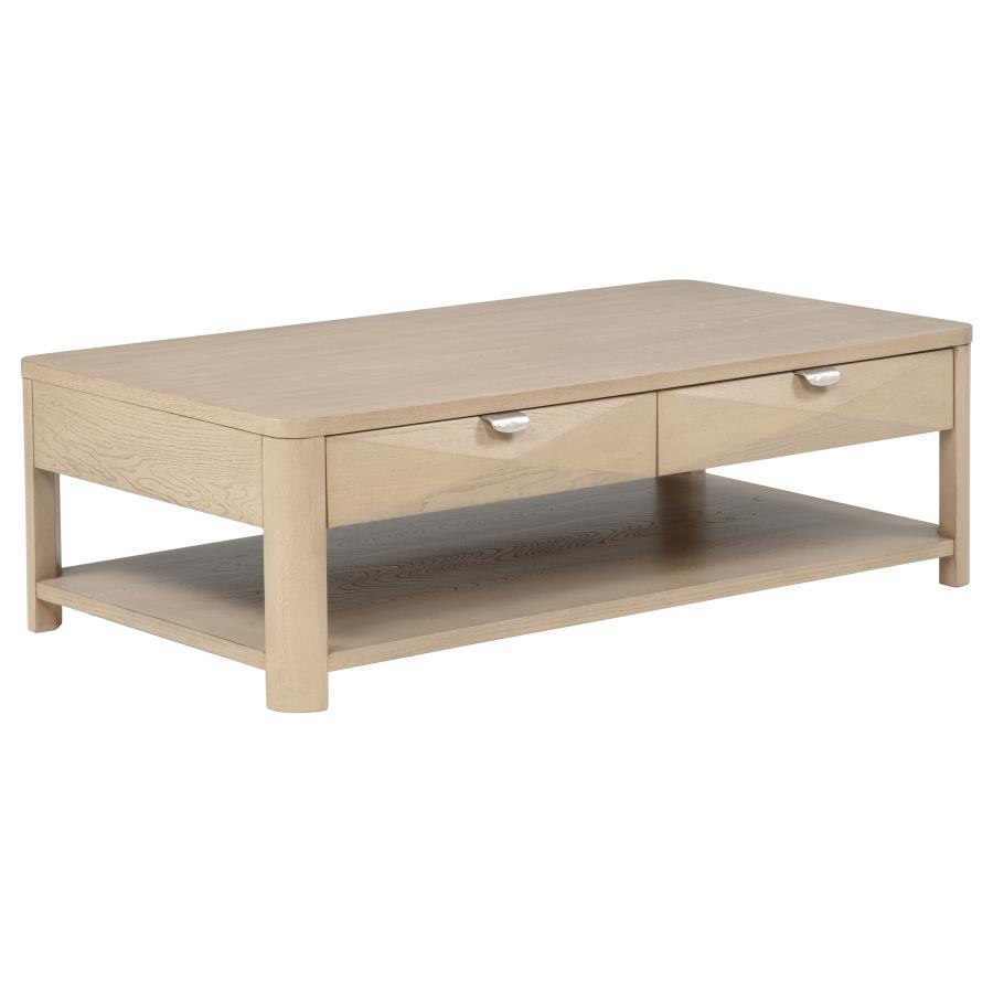 (image for) Marcelo Wood Coffee Table with 2 Drawers and Shelf Light Elm