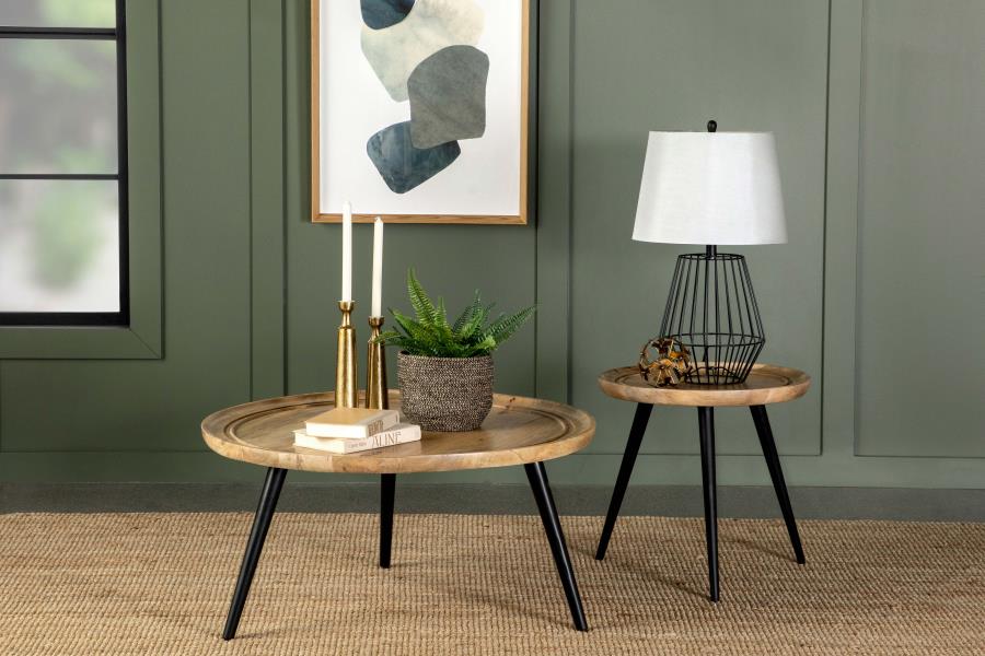 (image for) Zoe Round Mango Wood Side End Table Natural and Black