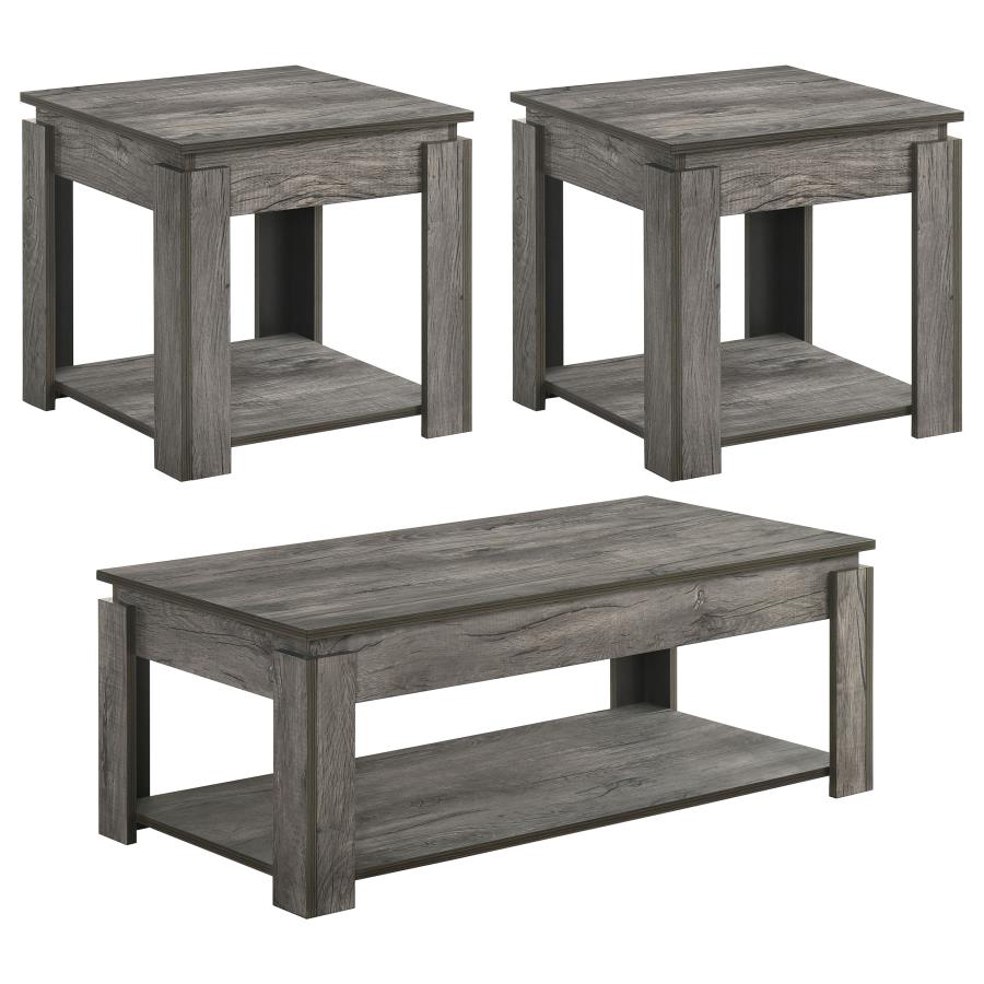 (image for) Donal 3-piece Rectangular Coffee Table Set Weathered Grey