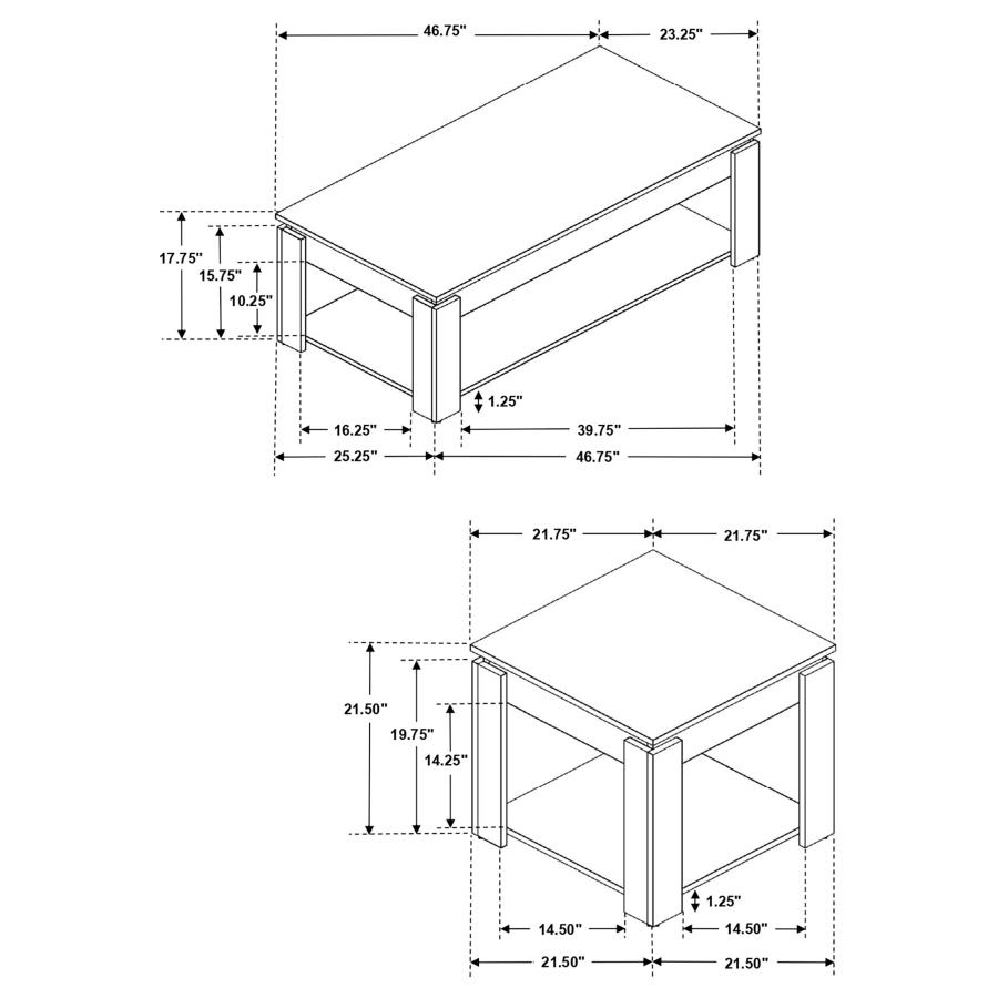 (image for) Donal 3-piece Rectangular Coffee Table Set Weathered Grey