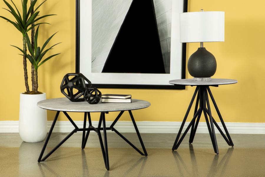 (image for) Hadi Round SmartTop Side End Table Cement and Gunmetal