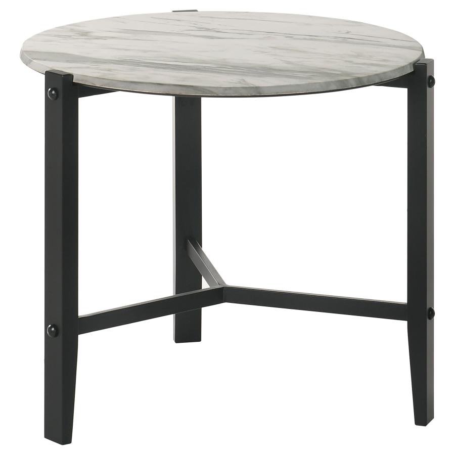 (image for) Tandi Round Faux Marble Side End Table White and Black