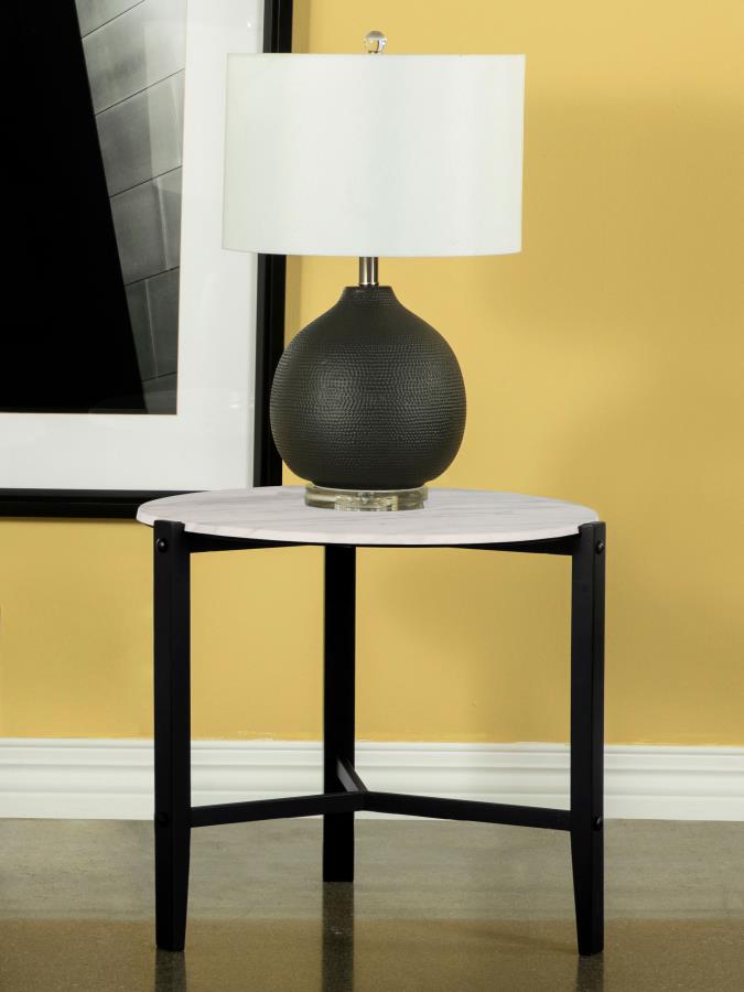 (image for) Tandi Round Faux Marble Side End Table White and Black