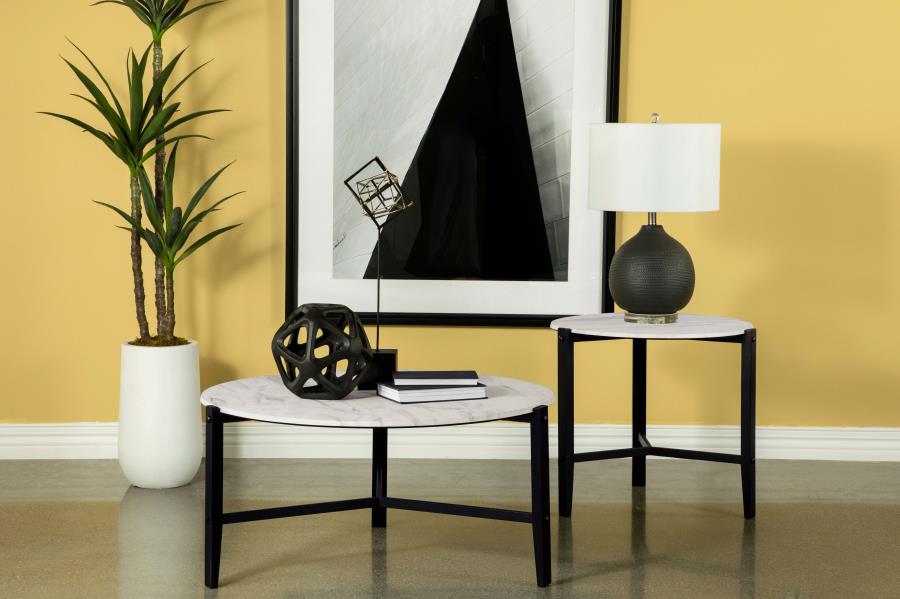 (image for) Tandi Round Faux Marble Side End Table White and Black