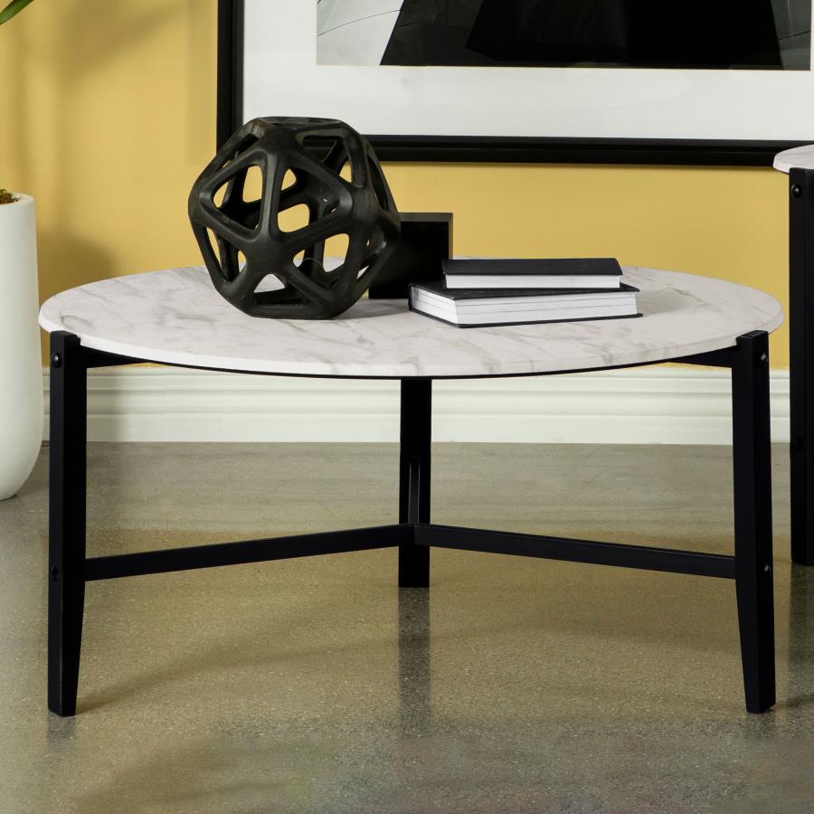 (image for) Tandi Round Faux Marble Coffee Table White and Black