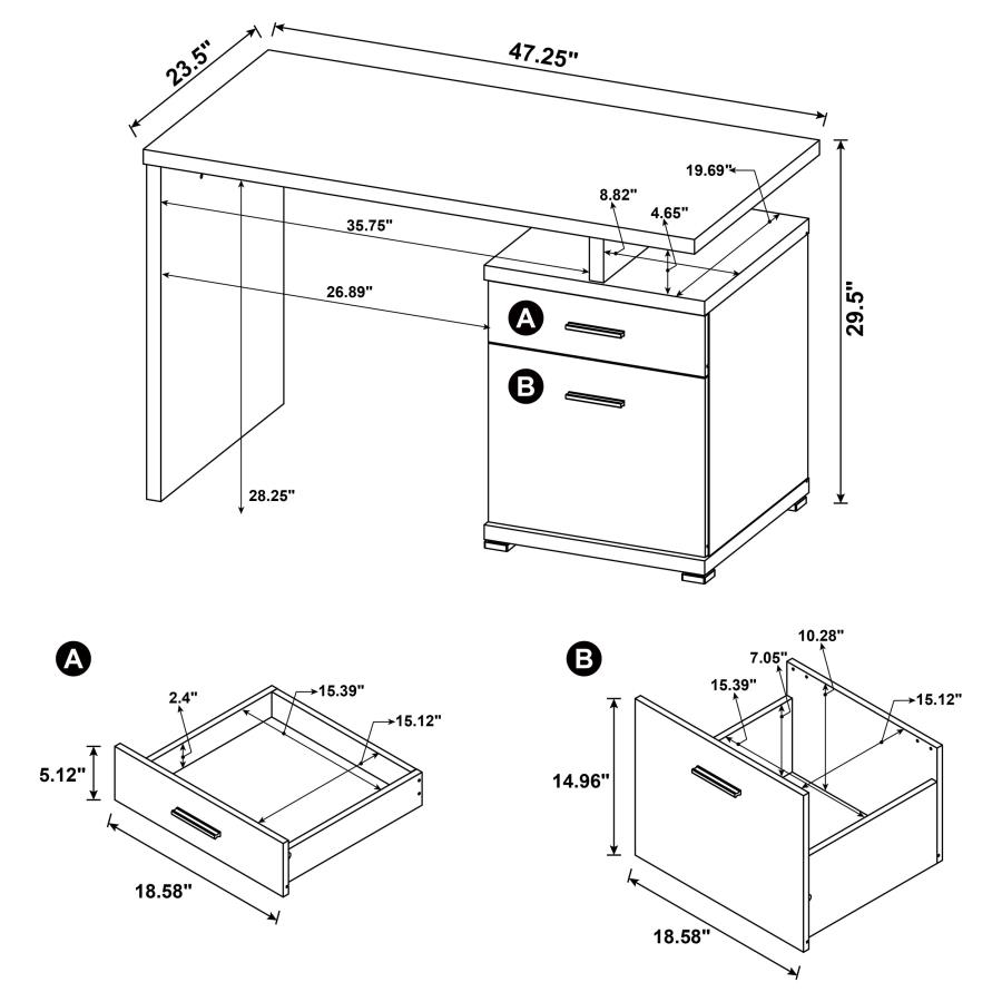 (image for) Irving 47-inch 2-drawer Office Computer Desk White