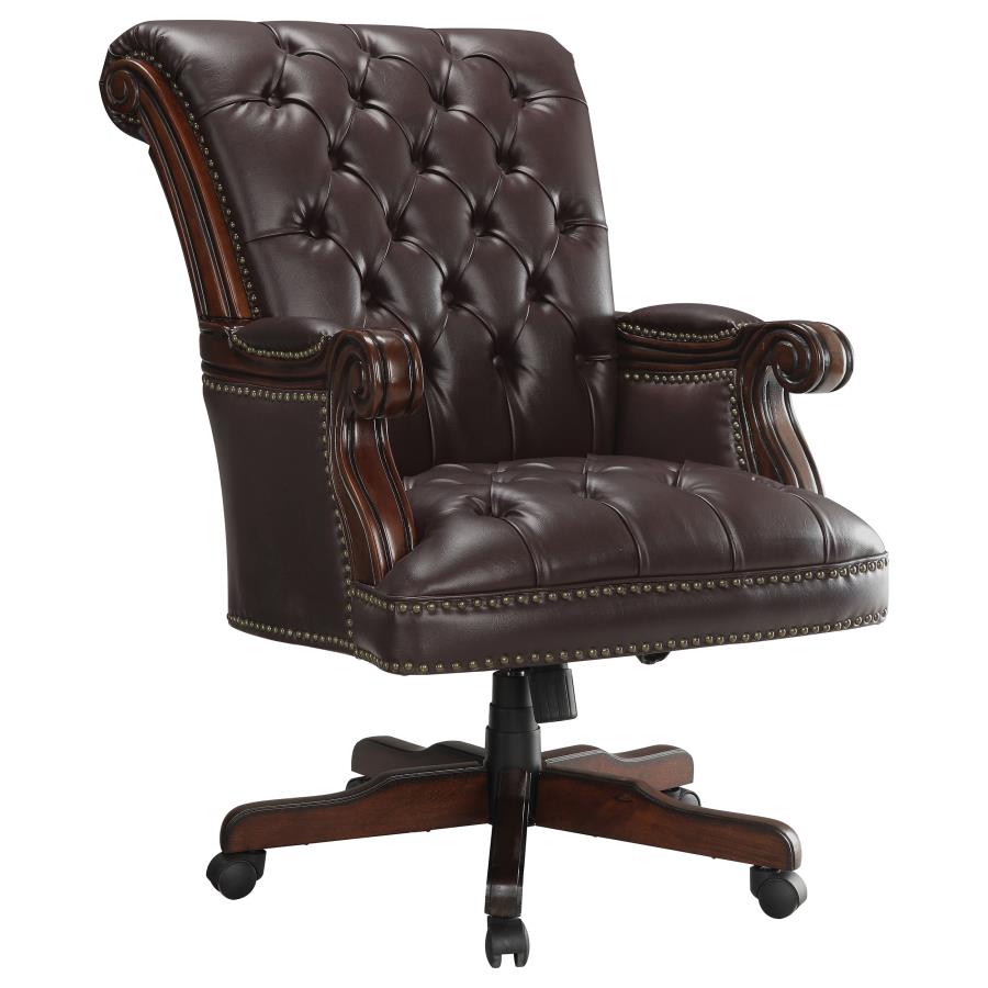 (image for) Calloway Upholstered Executive Office Desk Chair Dark Brown - Click Image to Close