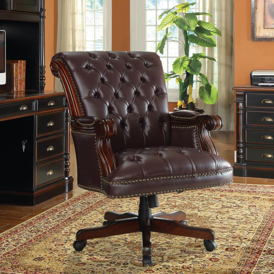 (image for) Calloway Upholstered Executive Office Desk Chair Dark Brown