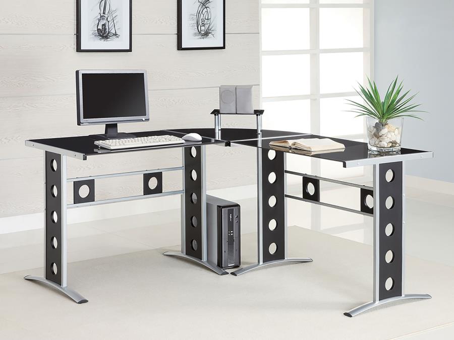 (image for) Keizer 59-inch Glass Top L-Shape Computer Desk Black