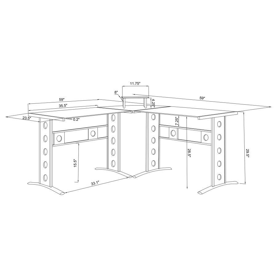 (image for) Keizer 59-inch Glass Top L-Shape Computer Desk Black