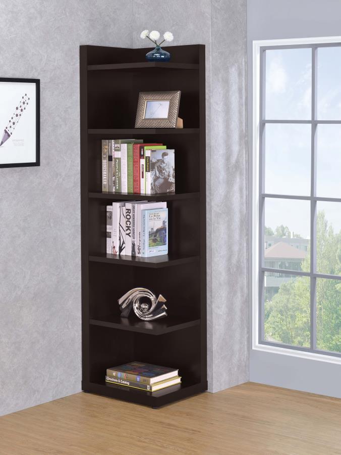 (image for) Alder 71-inch 6-shelf Corner Bookcase Cappuccino