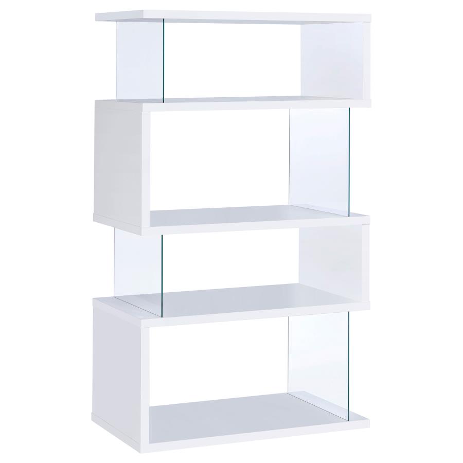 (image for) Emelle 63-inch 4-shelf Glass Panel Bookshelf White - Click Image to Close