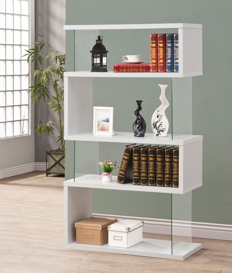 (image for) Emelle 63-inch 4-shelf Glass Panel Bookshelf White