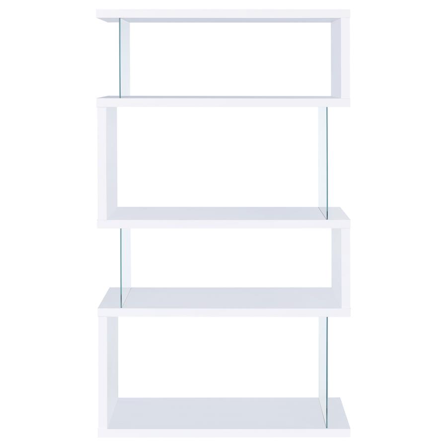 (image for) Emelle 63-inch 4-shelf Glass Panel Bookshelf White