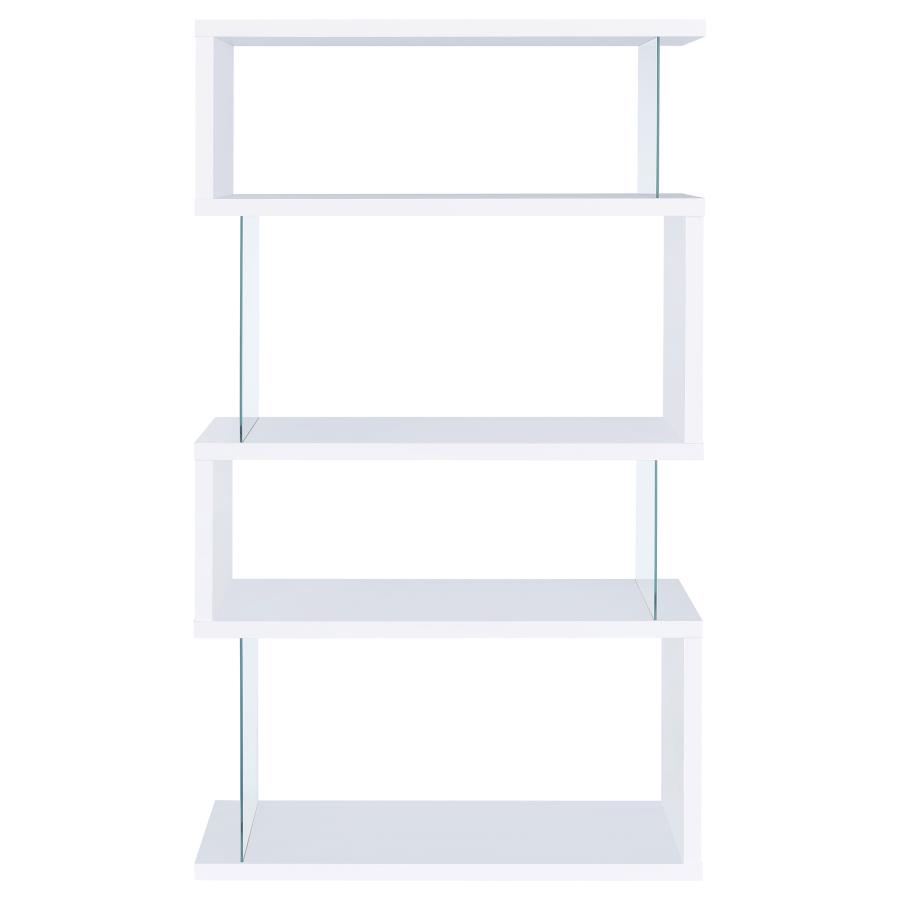 (image for) Emelle 63-inch 4-shelf Glass Panel Bookshelf White