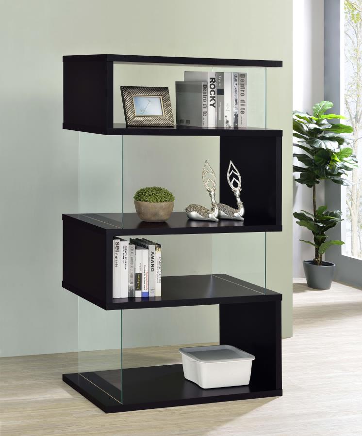 (image for) Emelle 63-inch 4-shelf Glass Panel Bookshelf Black