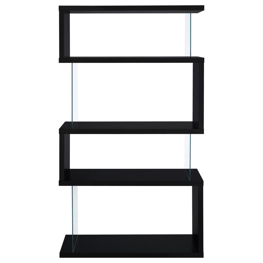 (image for) Emelle 63-inch 4-shelf Glass Panel Bookshelf Black