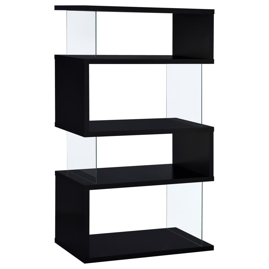 (image for) Emelle 63-inch 4-shelf Glass Panel Bookshelf Black