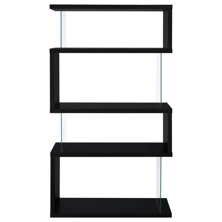 (image for) Emelle 63-inch 4-shelf Glass Panel Bookshelf Black