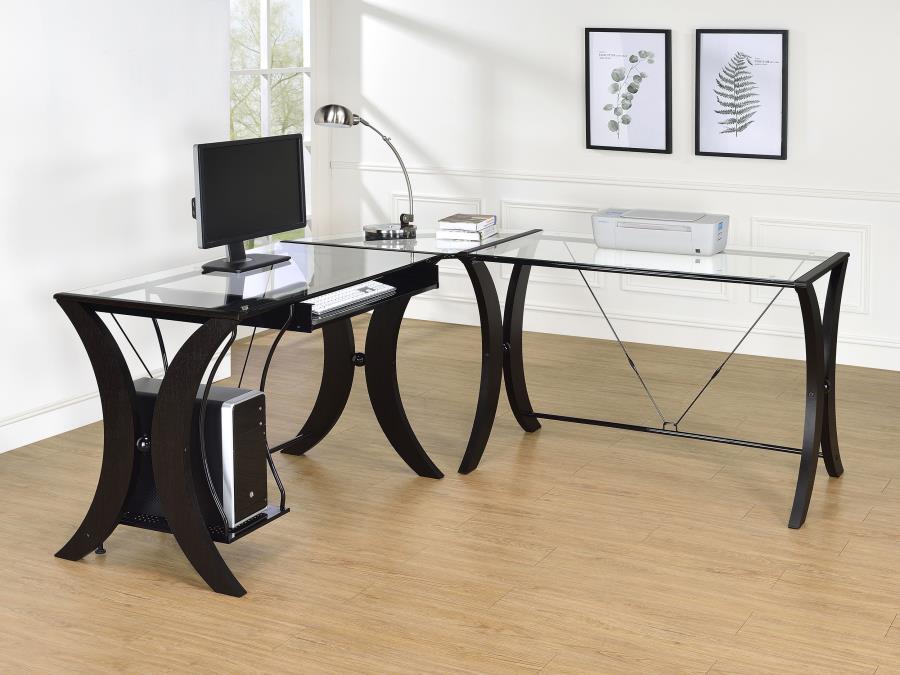 (image for) Monterey 67-inch Glass Top L-Shape Computer Desk Cappuccino