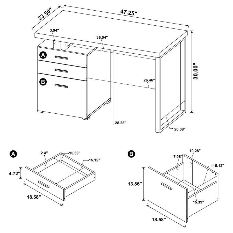 (image for) Brennan 47-inch 3-drawer Office Computer Desk Cappuccino