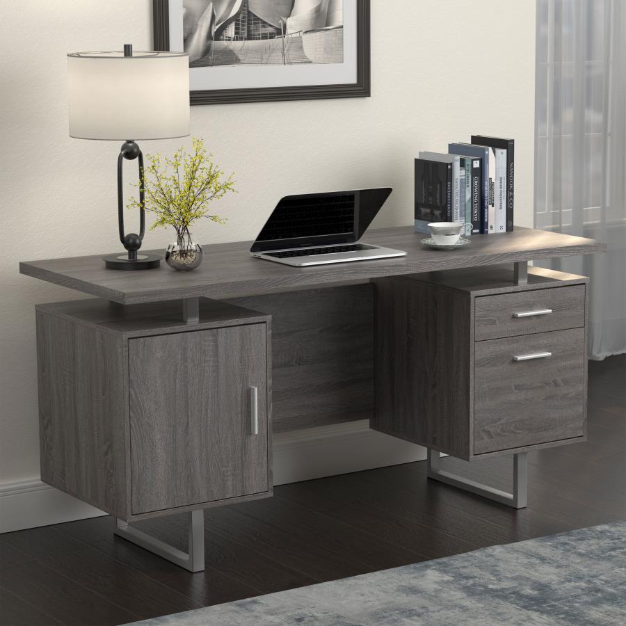 (image for) Lawtey 60-inch 2-drawer Office Computer Desk Weathered Grey