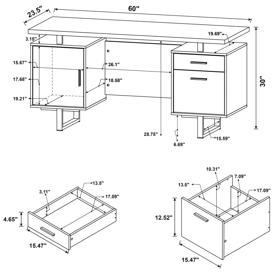 (image for) Lawtey 60-inch 2-drawer Office Computer Desk Weathered Grey