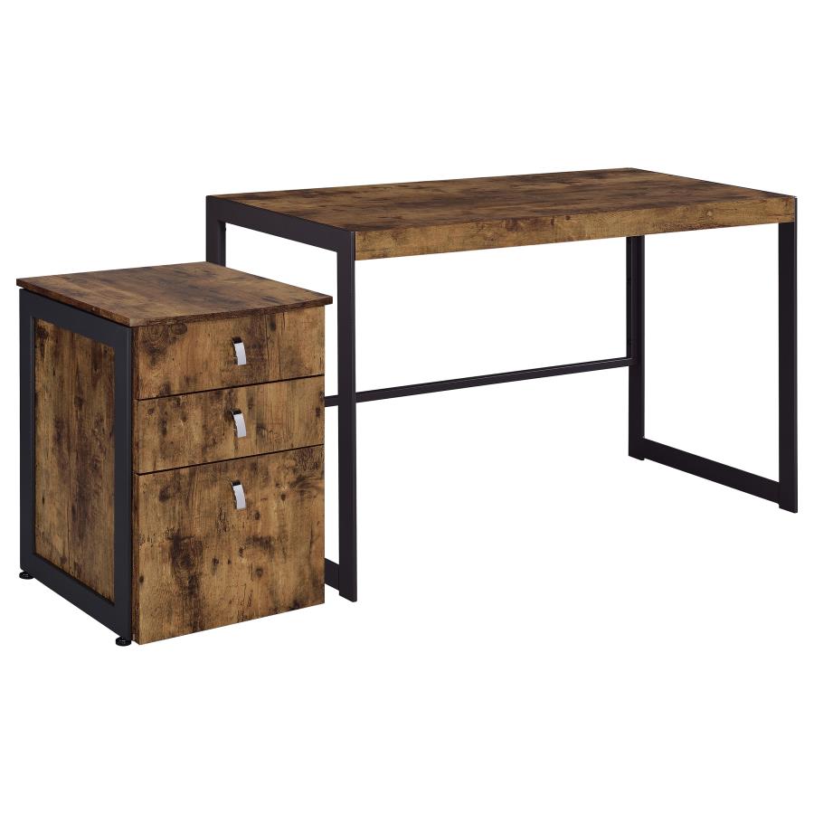 (image for) Estrella 2-piece Office Desk File Cabinet Set Rustic Nutmeg - Click Image to Close