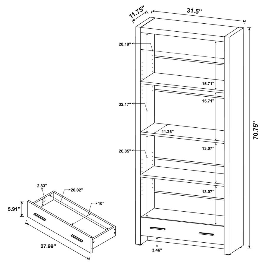 (image for) Skylar 71-inch 5-shelf Bookcase with Drawer Cappuccino