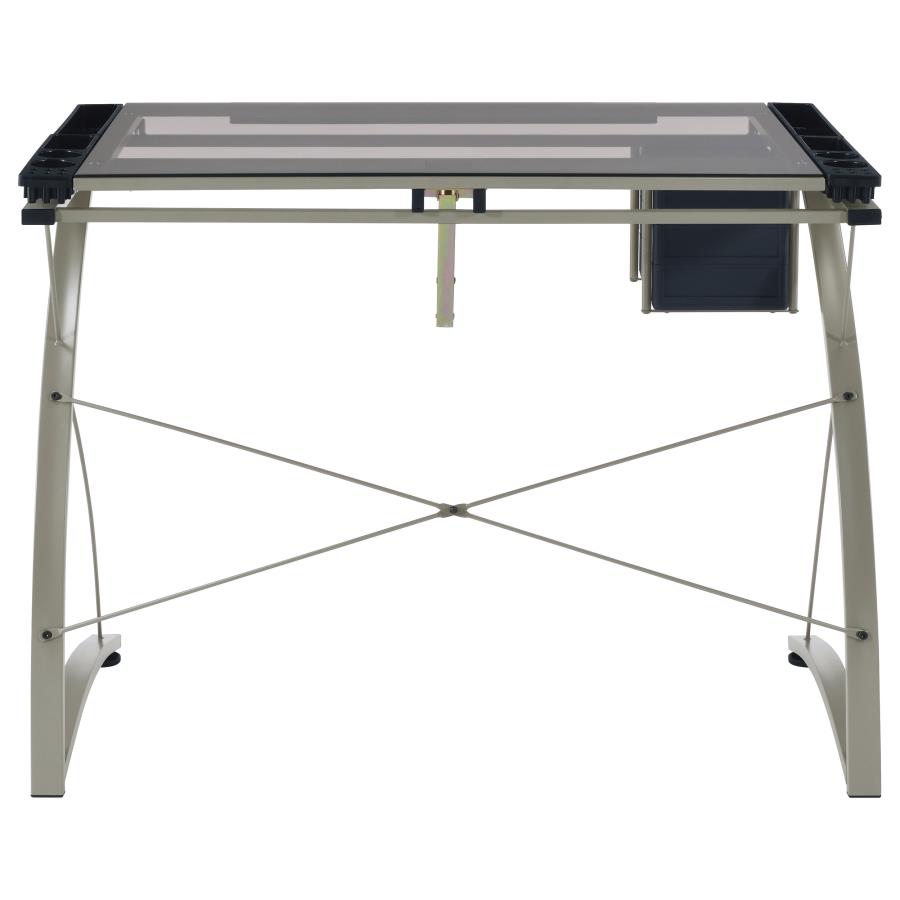 (image for) Melo 41-inch Glass Top Drafting Table with Storage Silver