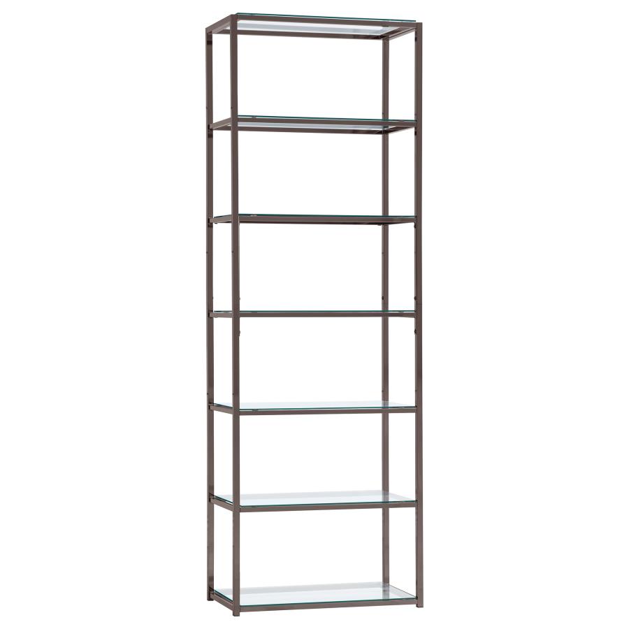 (image for) Kate 78-inch 5-shelf Glass Bookshelf Black Nickel