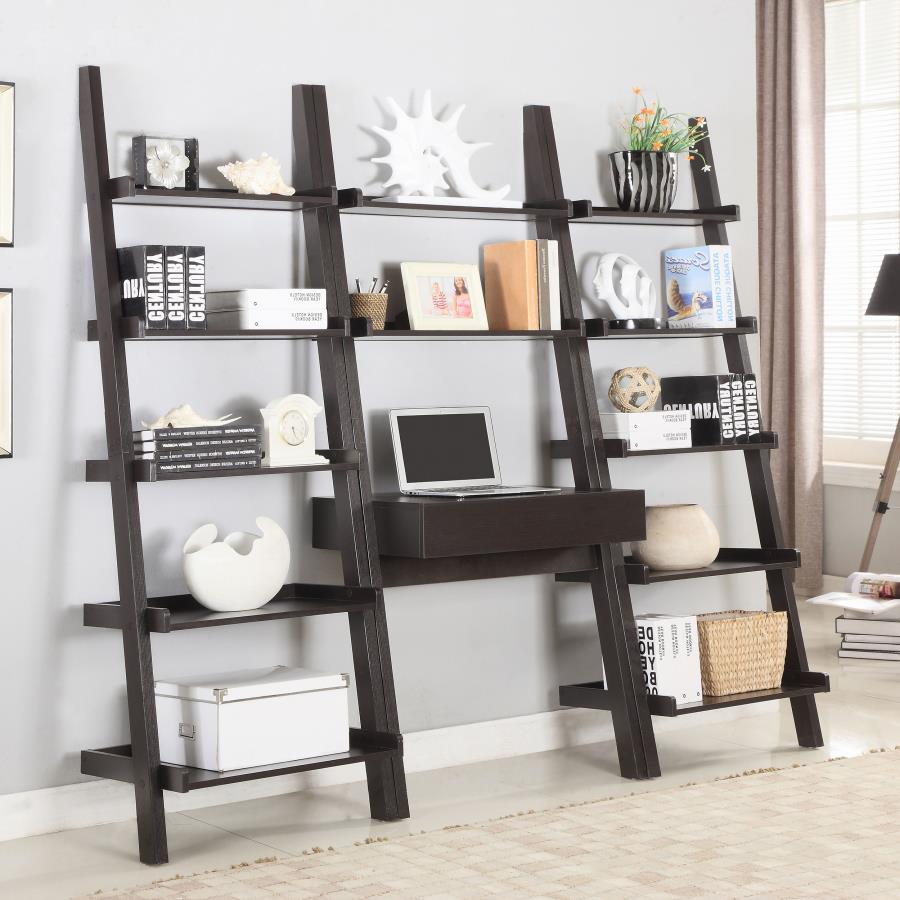 (image for) Colella 3-piece Ladder Desk and Bookcase Set Cappuccino