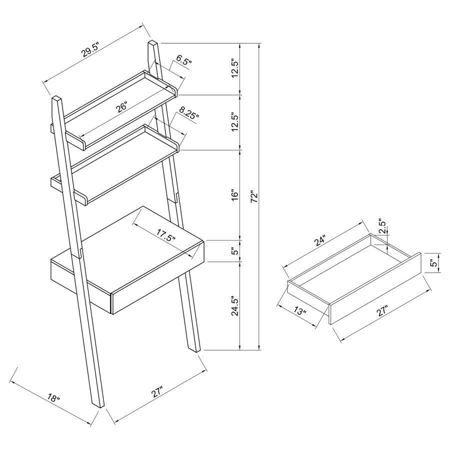 (image for) Colella 3-piece Ladder Desk and Bookcase Set Cappuccino