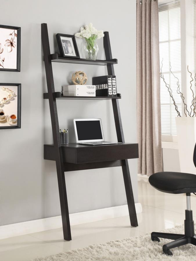 (image for) Colella 30-inch 1-drawer Ladder Desk with Shelf Cappuccino