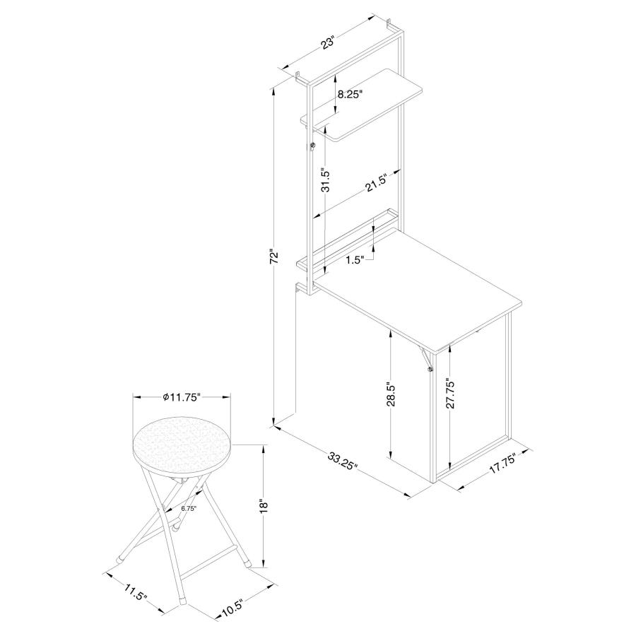 (image for) Riley Foldable Whiteboard Wall Desk with Stool Rustic Oak