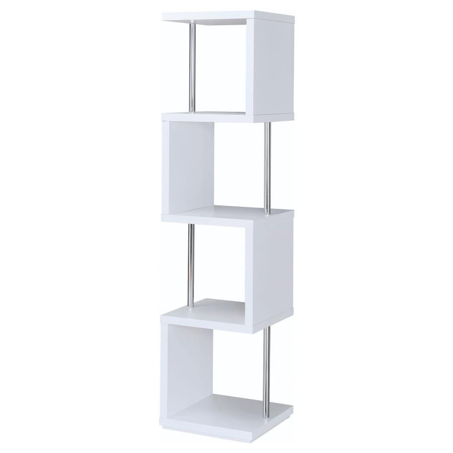 (image for) Baxter 67-inch 4-shelf Bookshelf White and Chrome