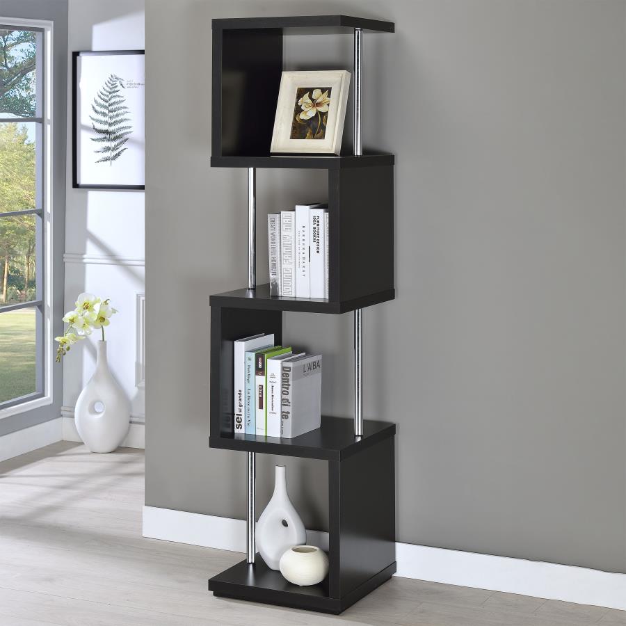 (image for) Baxter 67-inch 4-shelf Bookshelf Black and Chrome