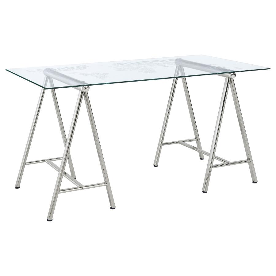 (image for) Patton 59-inch Glass Top Word Cloud Writing Desk Nickel - Click Image to Close