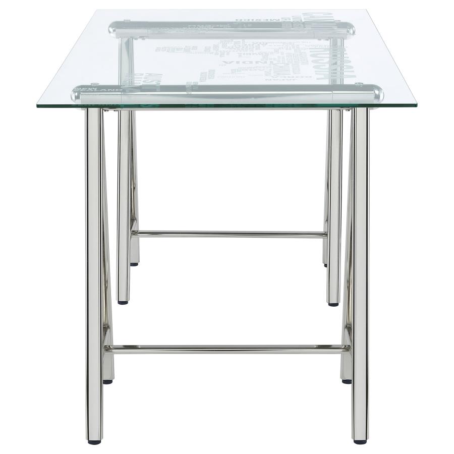 (image for) Patton 59-inch Glass Top Word Cloud Writing Desk Nickel