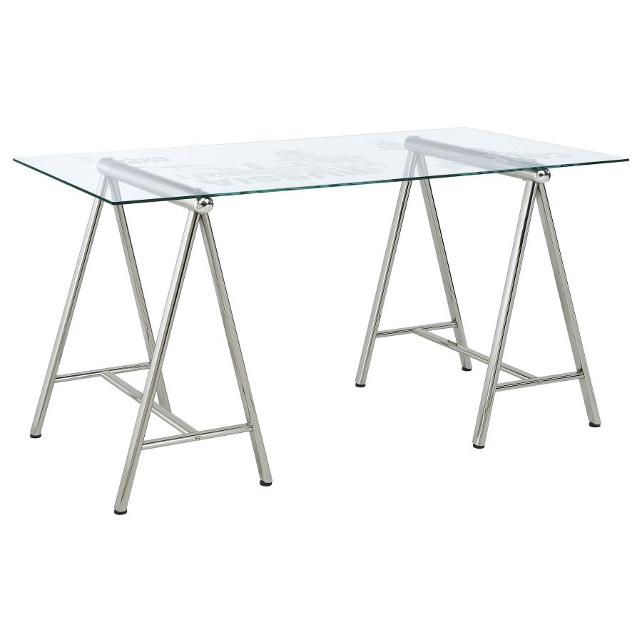 (image for) Patton 59-inch Glass Top Word Cloud Writing Desk Nickel