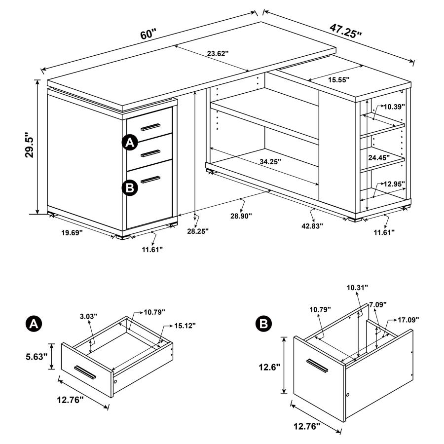 (image for) Yvette 60-inch 3-drawer L-Shape Computer Desk Grey Driftwood